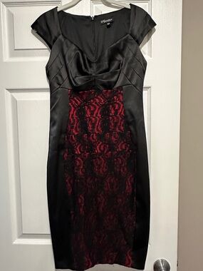 Signature by Sangria Black Sheath Dress with Red Lace Panel